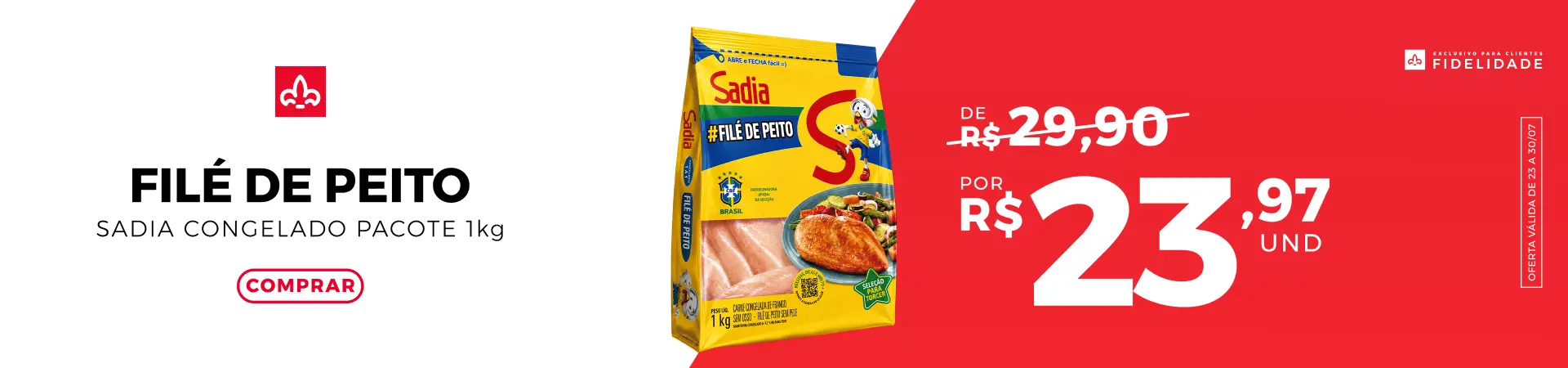 File De  Peito Sadia 1kg Congelado Pacote - Palato