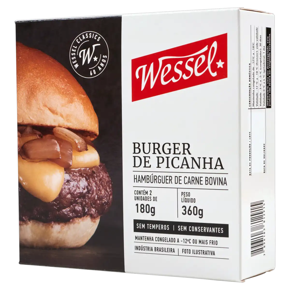 Hambúrguer de Carne Bovina Picanha Wessel Caixa 360g 2 Unidades