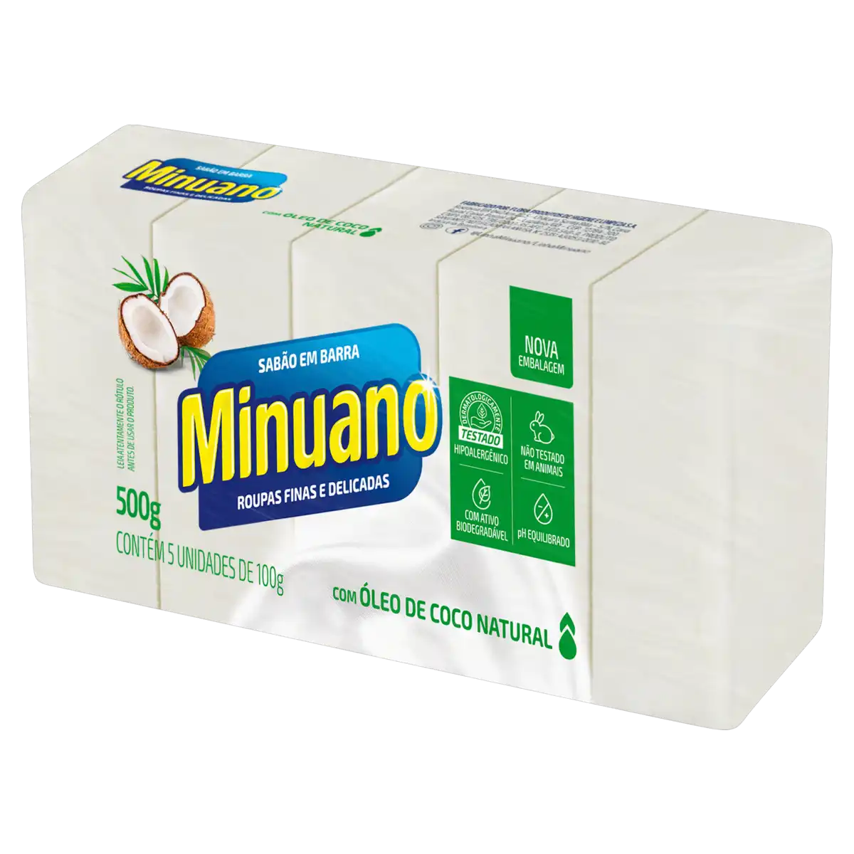 Sabão Barra Coco Minuano Pacote 500g 5 Unidades