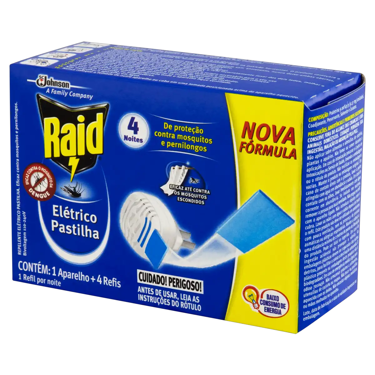 Kit 1 Aparelho + 4 Repelente Pastilha Elétrico 4 Noites Raid Refil