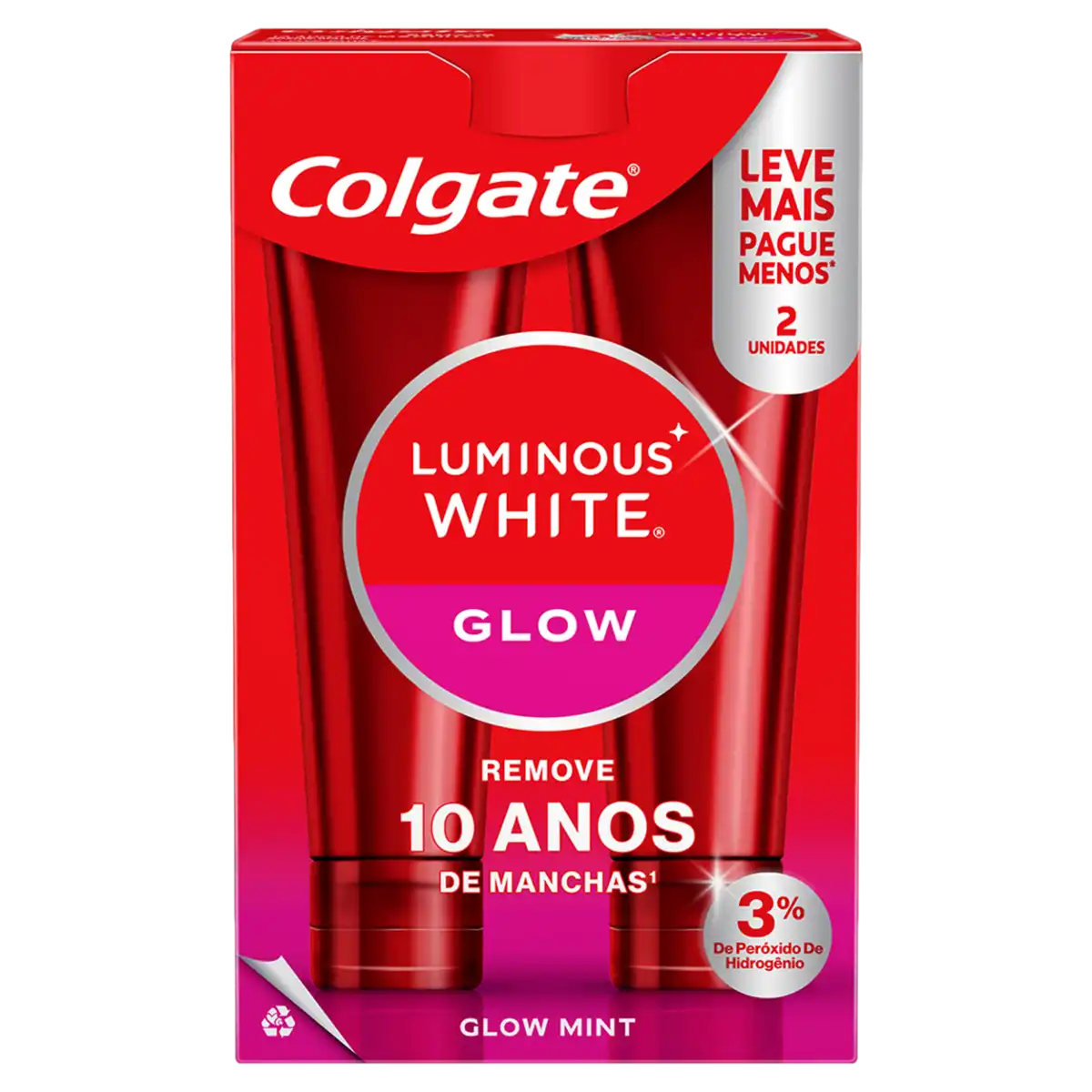 Pack Creme Dental Glow Mint Colgate Luminous White Caixa 2 Unidades de 70g Cada Leve Mais Pague Menos