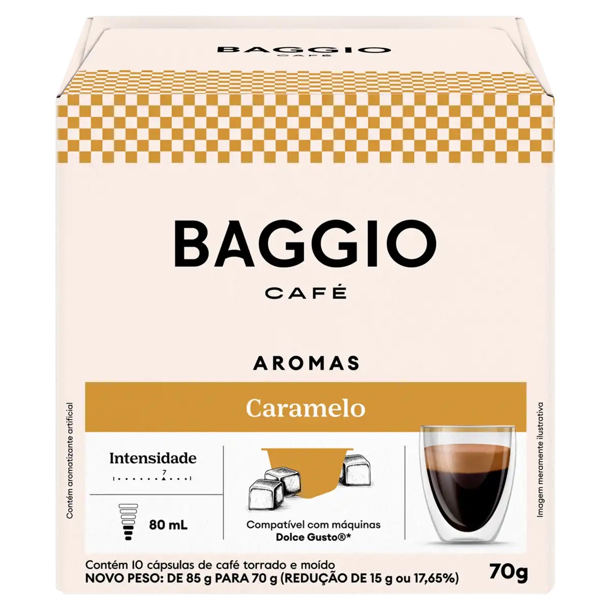Café em Cápsula Torrado e Moído Caramelo Baggio Aromas Caixa 70g 10 Unidades