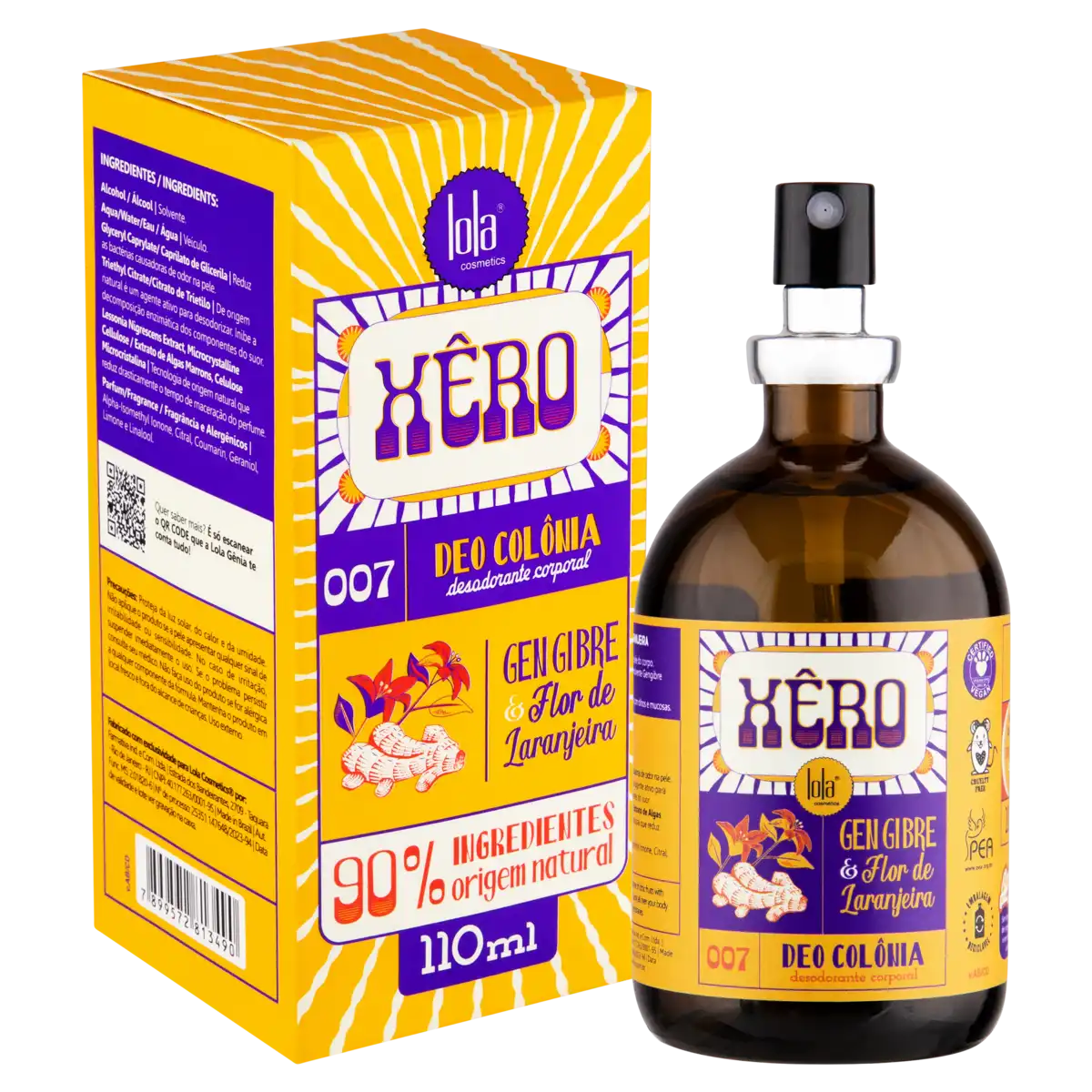 Deo Colônia 007 Gengibre & Flor de Laranjeira Lola Cosmetics Xêro Caixa 110ml