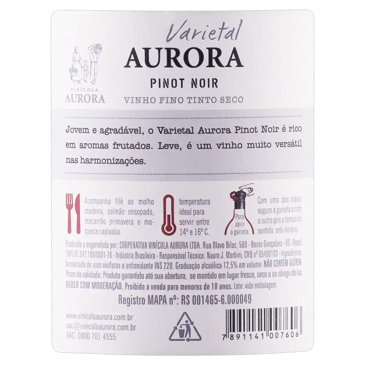 Vinho Brasileiro Tinto Seco Aurora Varietal Pinot Noir Serra Gaúcha Garrafa 750ml