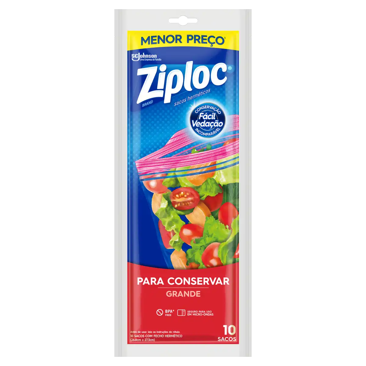 Saco Hermético Ziploc Grande 26,8cm x 27,3cm 10 Unidades