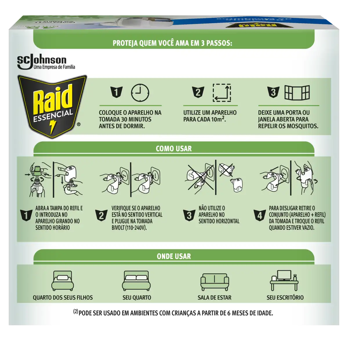 Kit Aparelho Elétrico + Refil Repelente Líquido 45 Noites à Base de Plantas Raid Essencial 25,2ml