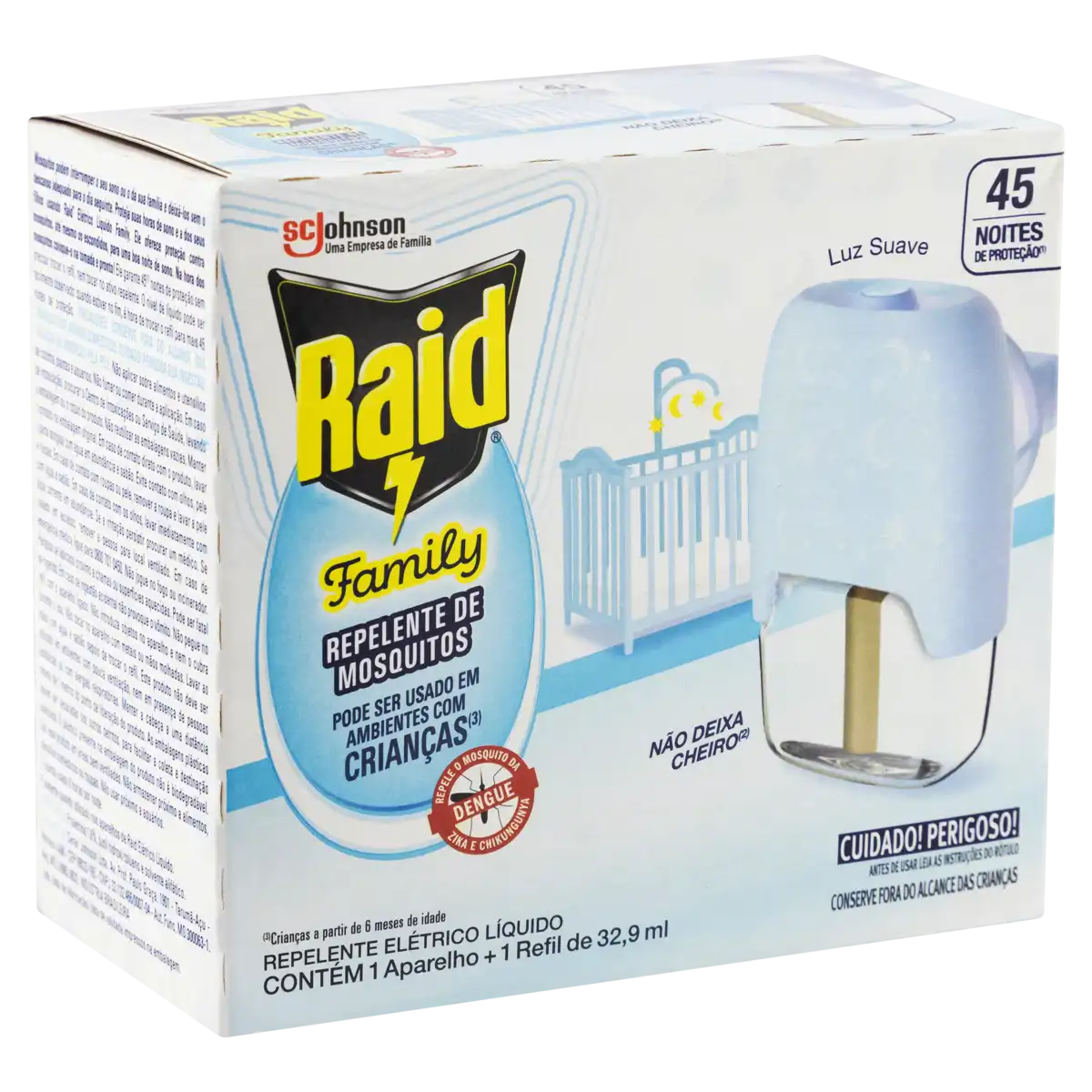 Kit Aparelho Elétrico + Refil Repelente Líquido 45 Noites Raid Family 32,9ml