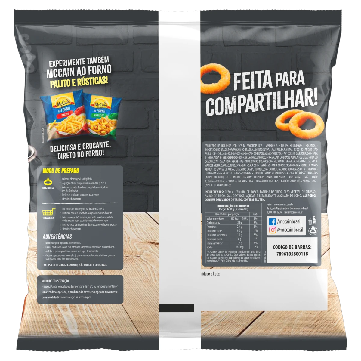 Anéis de Cebola Empanados Pré-Fritos Congelados McCain Pacote 400g
