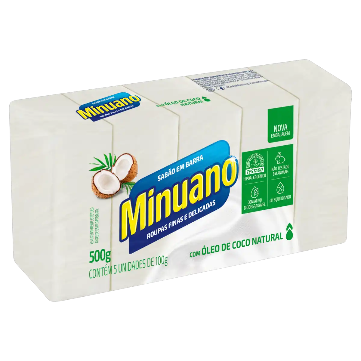 Sabão Barra Coco Minuano Pacote 500g 5 Unidades