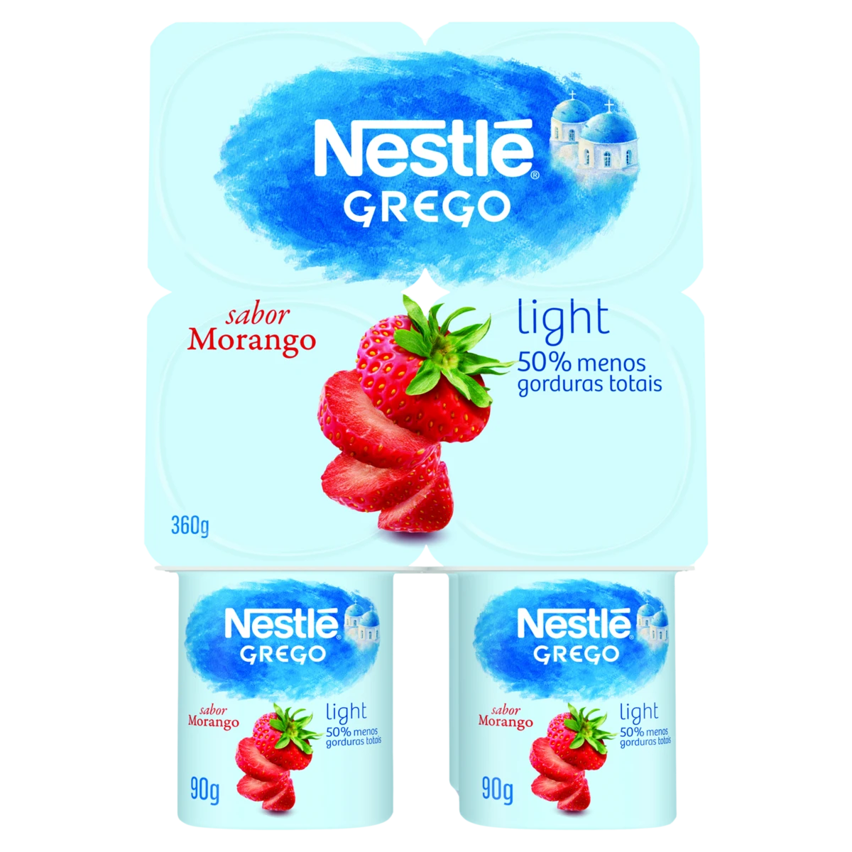 Iogurte Grego Morango Light Nestlé Bandeja 360g 4 Unidades
