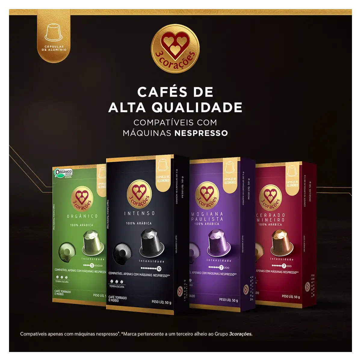 Café em Cápsula Torrado e Moído Mogiana Paulista 3 Corações Caixa 50g 10 Unidades