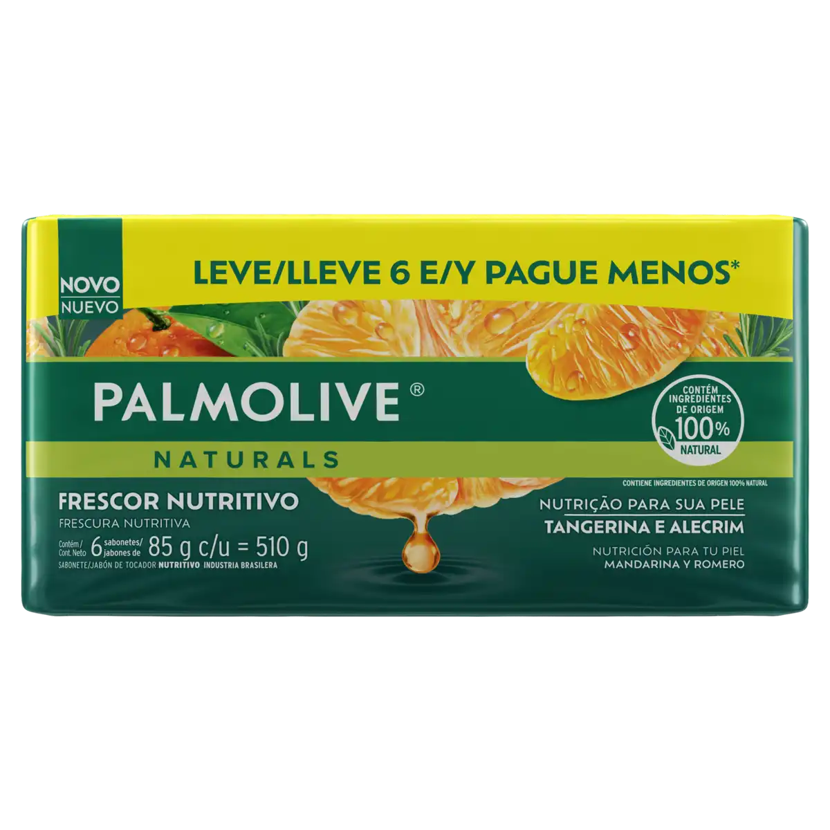Pack Sabonete Barra Frescor Nutritivo Tangerina e Alecrim Palmolive Naturals Envoltório 510g 6 Unidades