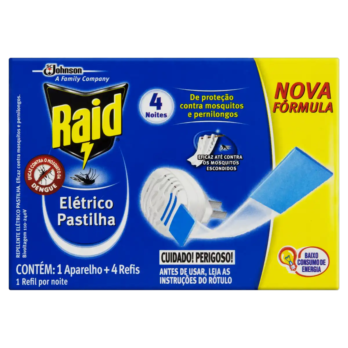 Kit 1 Aparelho + 4 Repelente Pastilha Elétrico 4 Noites Raid Refil