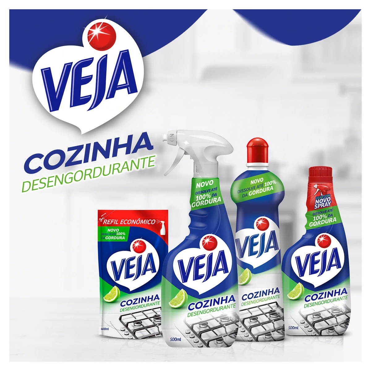 Limpador Desengordurante Cozinha Limão Veja Squeeze 500ml Grátis 20% de Desconto