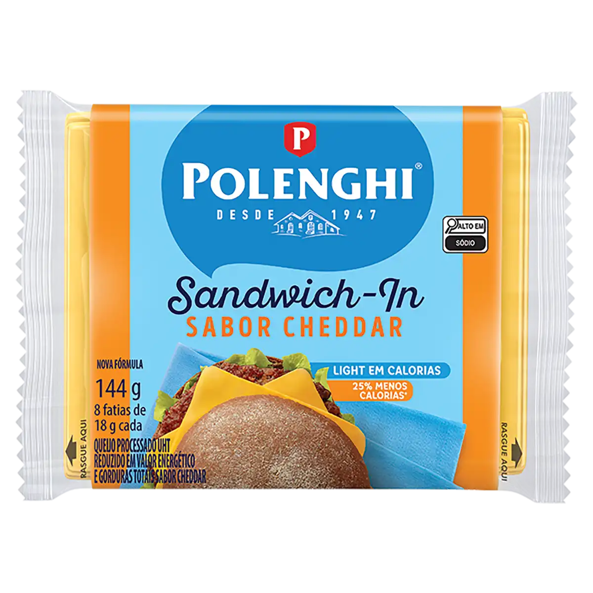 Queijo Processado UHT Cheddar Light Polenghi Sandwich-In 144g