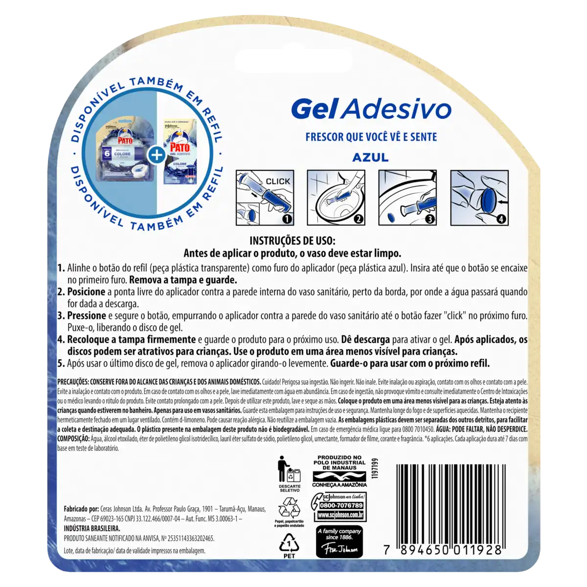 Detergente Sanitário Gel Adesivo com Aplicador Azul Pato 38g Refil