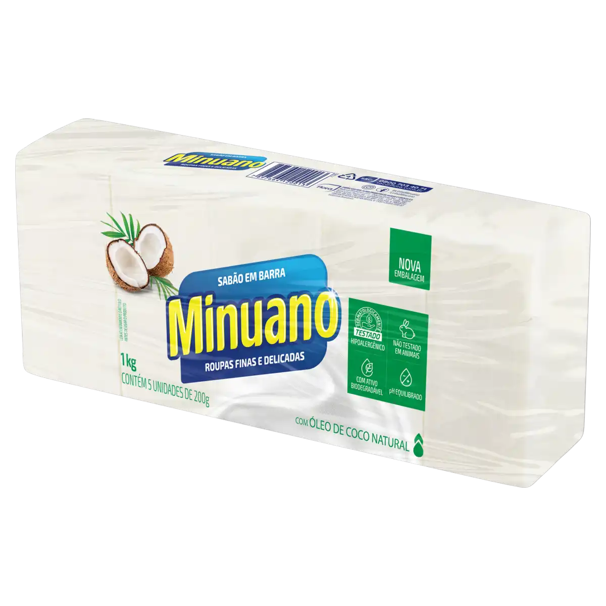 Sabão Barra Coco Minuano Pacote 1kg 5 Unidades
