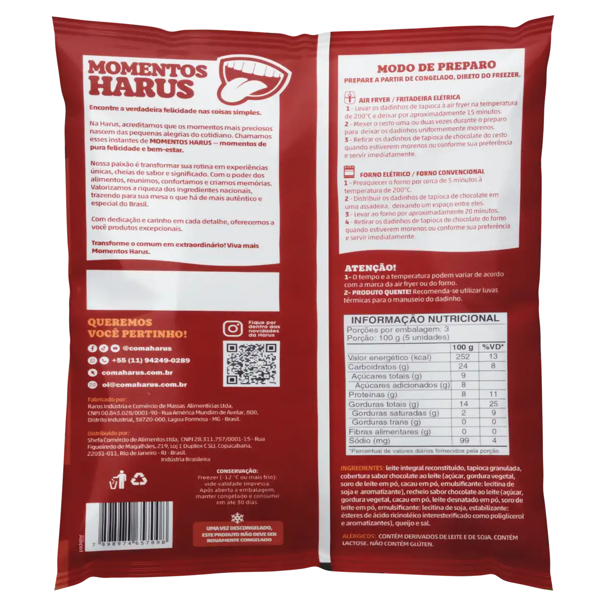 Dadinho de Tapioca Congelado Chocolate Harus Pacote 300g
