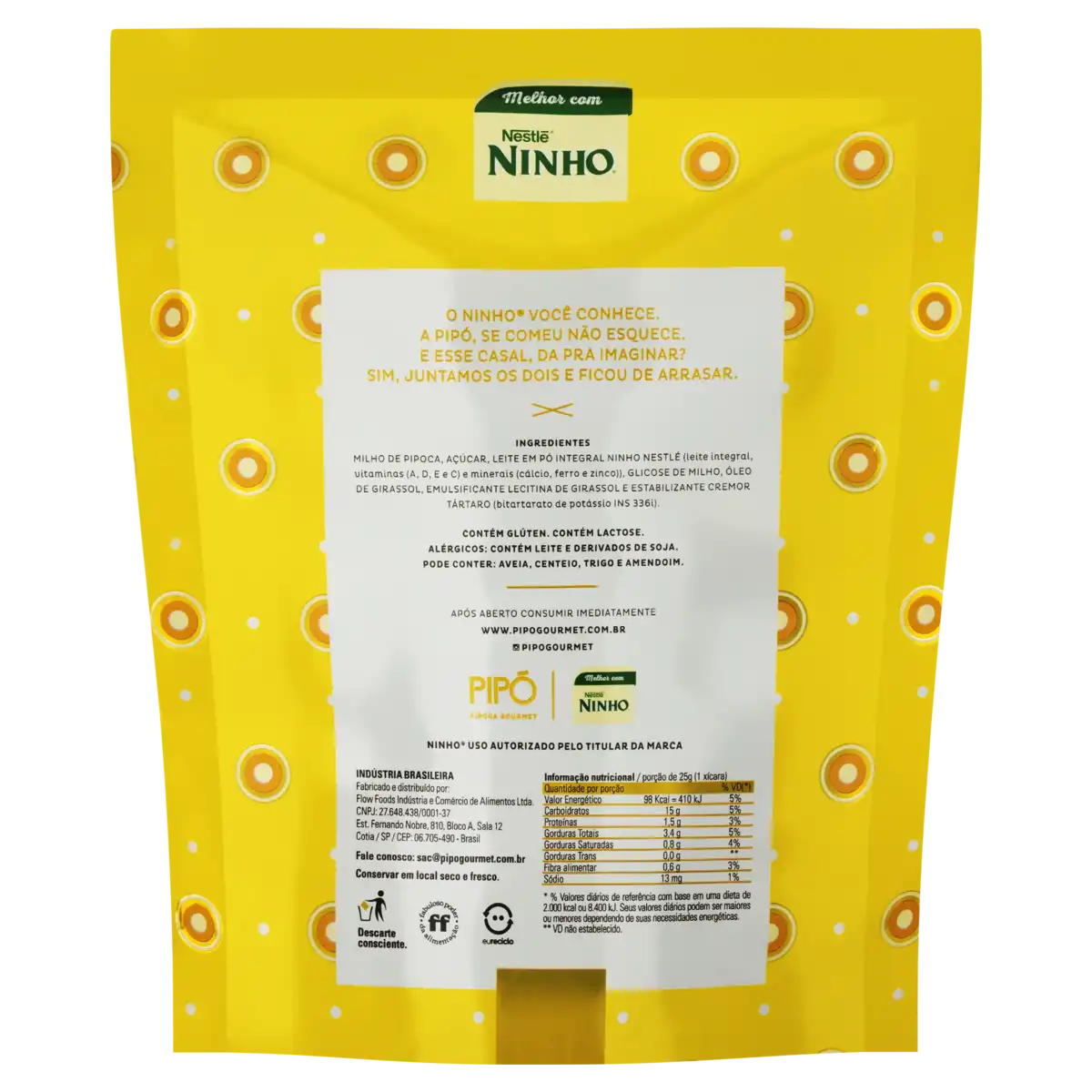 Pipoca Pronta Doce Leite em Pó Ninho Pipó Gourmet Sachê 100g