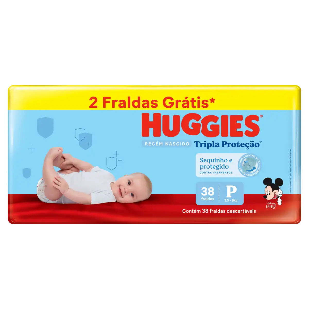 Fralda Descartável Recém-Nascido Huggies Tripla Proteção P Pacote 38 Unidades Grátis 2 Fraldas