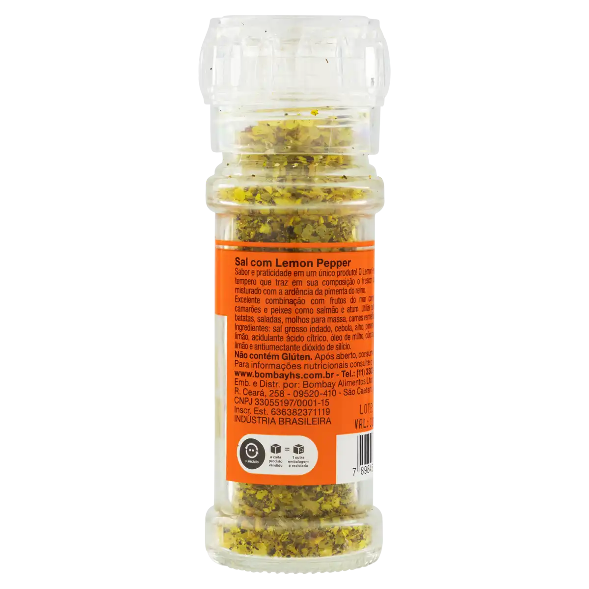 Sal com Moedor Lemon Pepper Bombay Herbs & Spices Vidro 70g