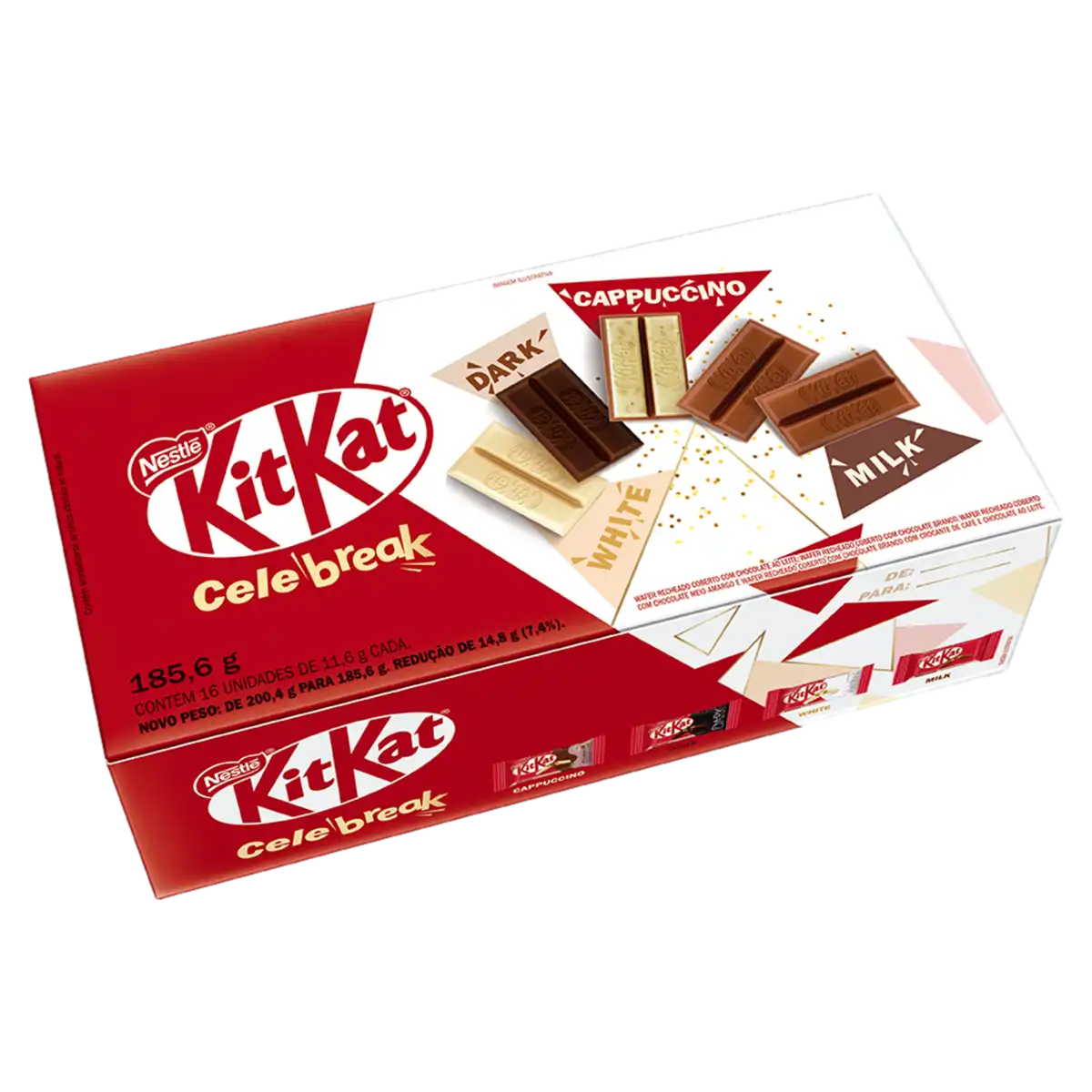 Wafer Milk, White, Dark e Cappuccino Kitkat Celebreak Caixa 185,6g 16 Unidades
