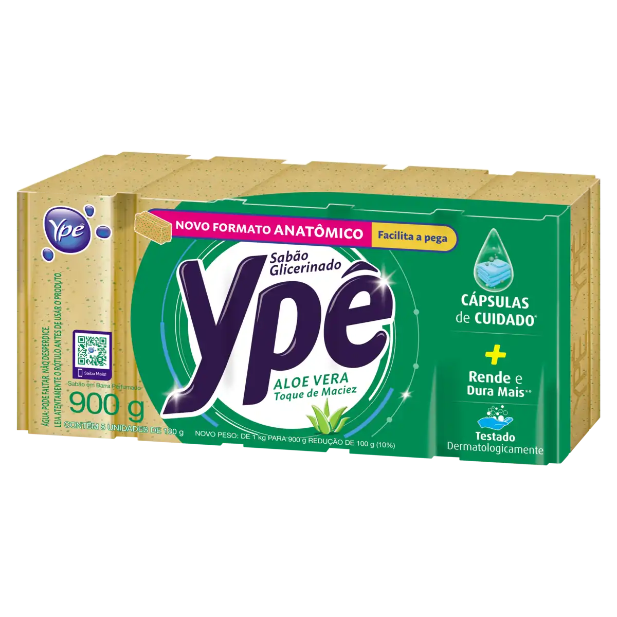 Sabão Barra Glicerinado Aloe Vera Ypê Pacote 900g 5 Unidades