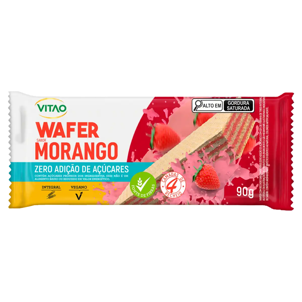 Biscoito Wafer Vegano Integral Recheio Morango Vitao Pacote 90g