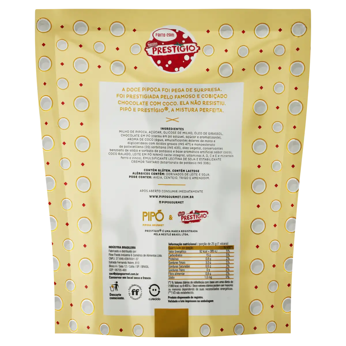 Pipoca Pronta Doce Prestígio Pipó Gourmet Sachê 100g