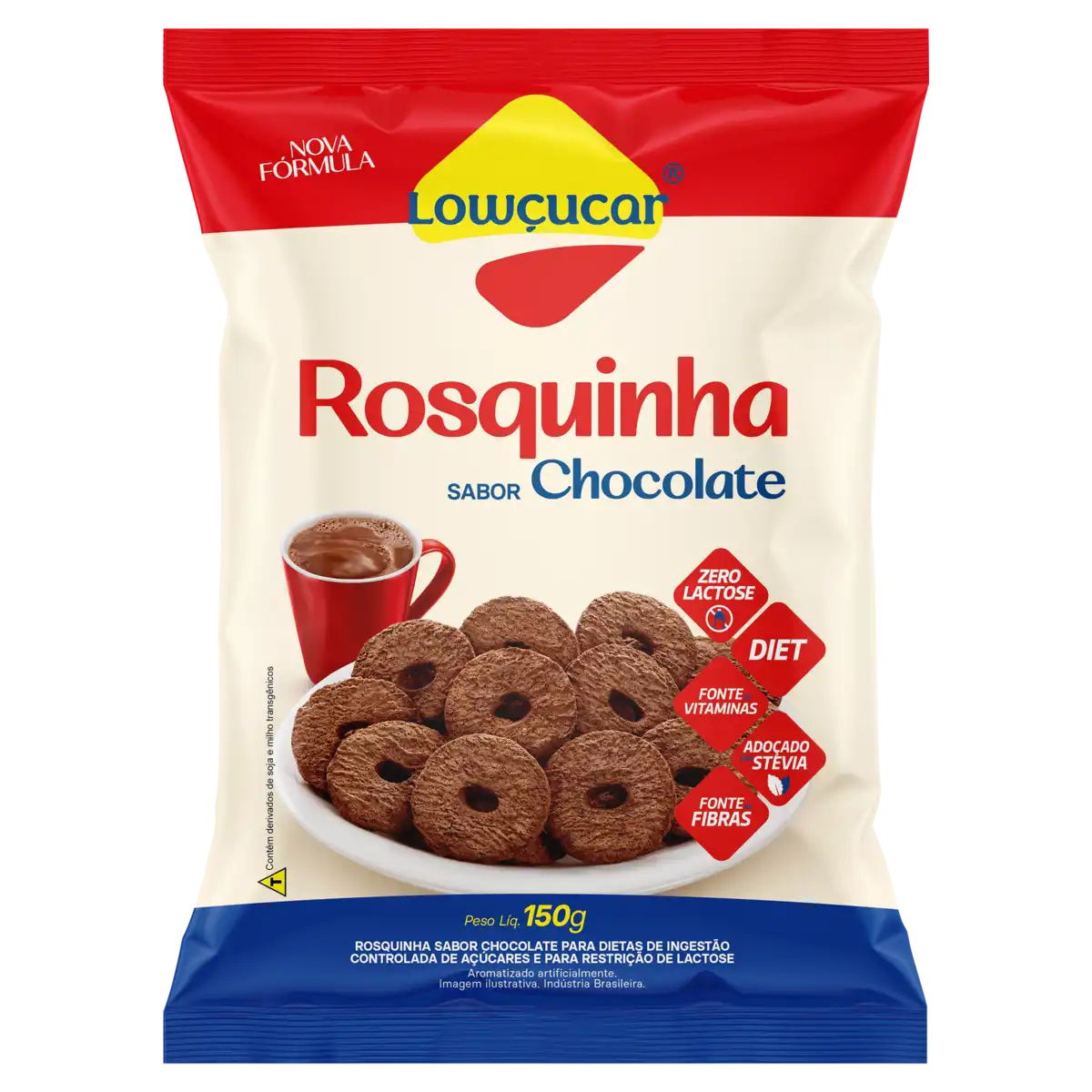 Biscoito Rosquinha Chocolate Diet Zero Lactose Lowçucar Pacote 150g