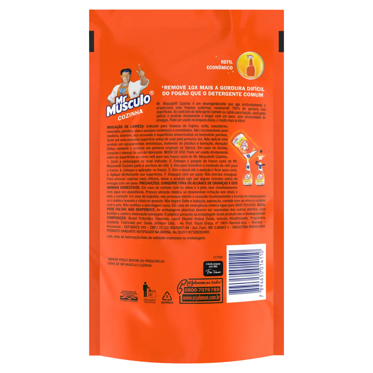 Limpador Desengordurante Cozinha Laranja Mr Músculo Sachê 400ml Refil Econômico