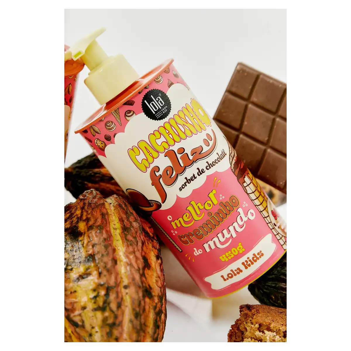 Creme para Pentear Sorbet de Chocolate Lola from Rio Cachinho Feliz Kids Frasco 450g Pump