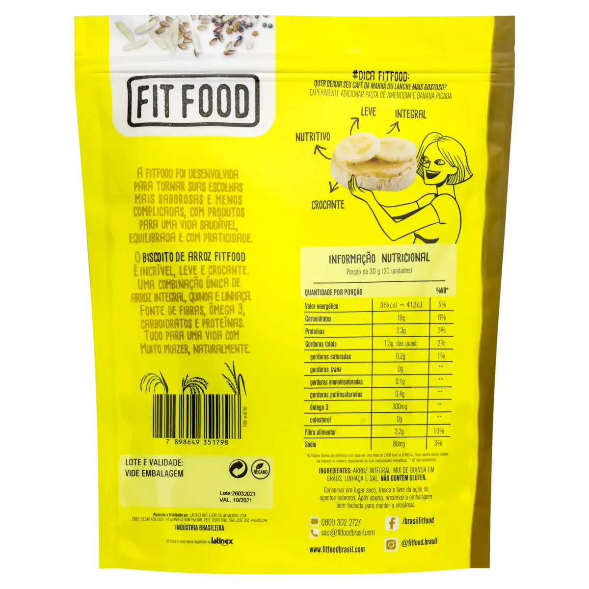 Biscoito de Arroz Quinoa e Linhaça Fit Food Pouch 90g