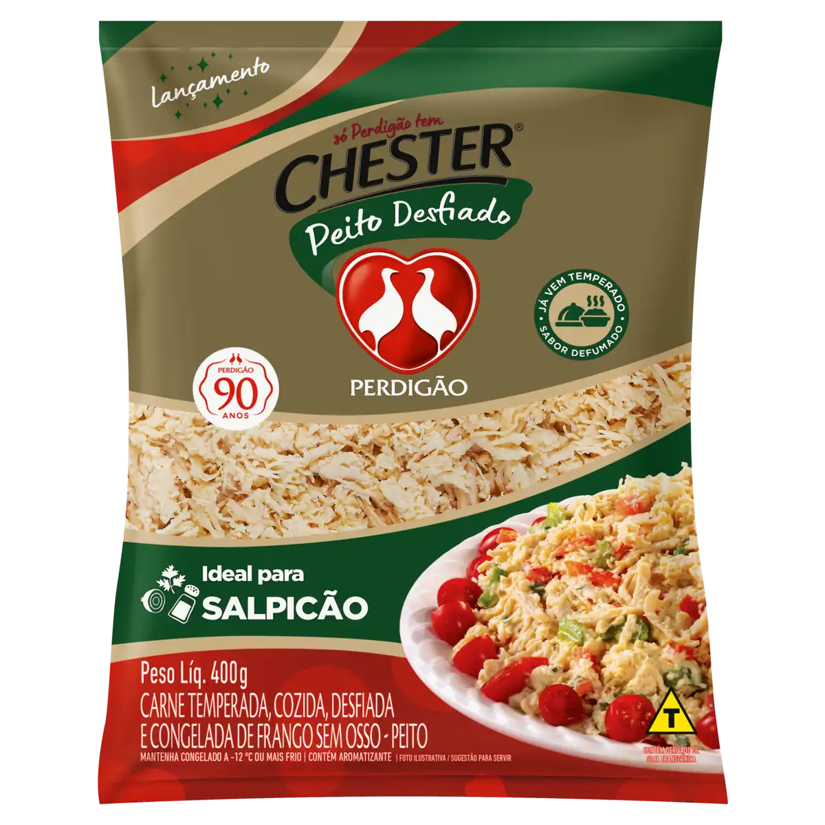 Peito de Frango Cozido Desfiado Congelado Defumado sem Osso Perdigão Chester 400g