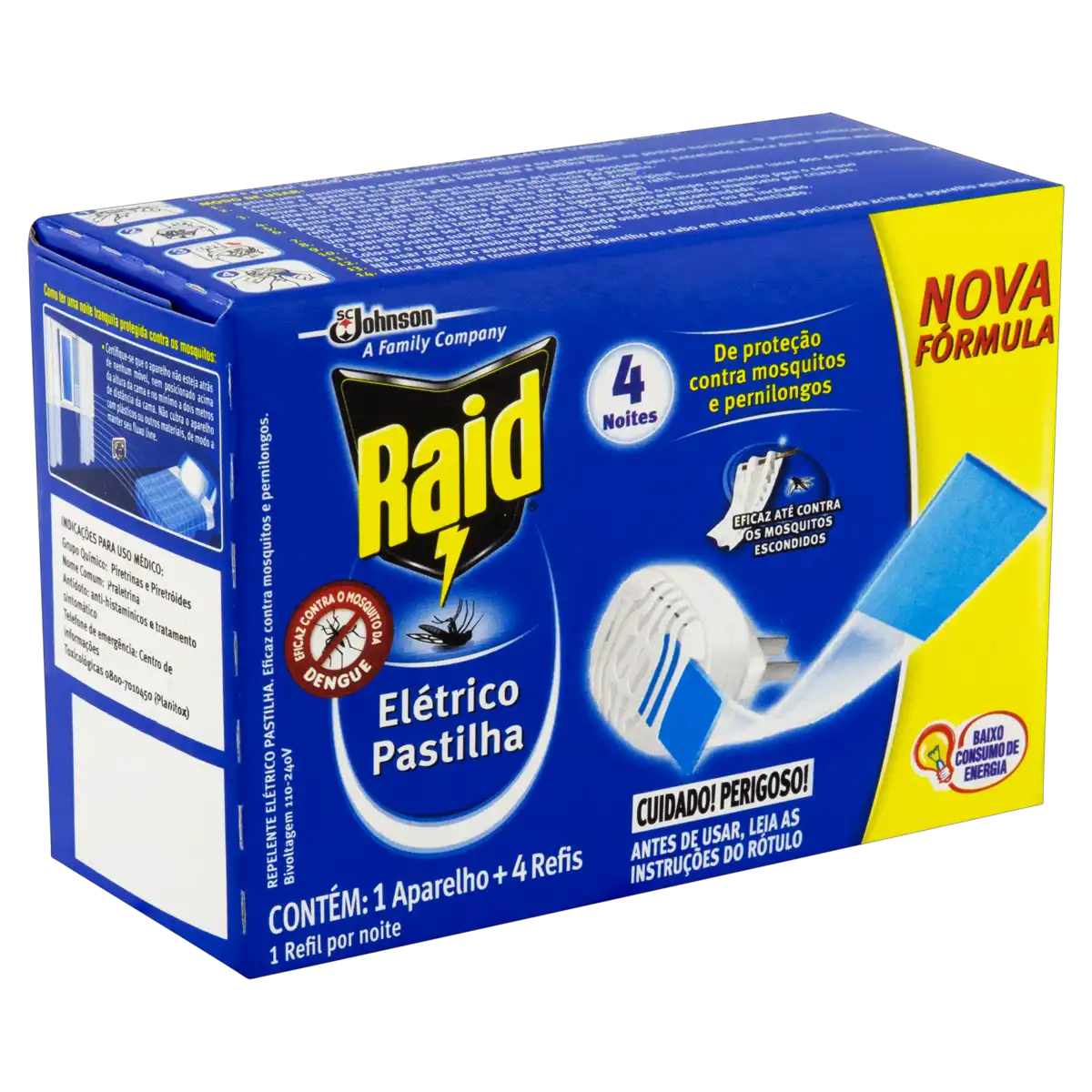 Kit 1 Aparelho + 4 Repelente Pastilha Elétrico 4 Noites Raid Refil