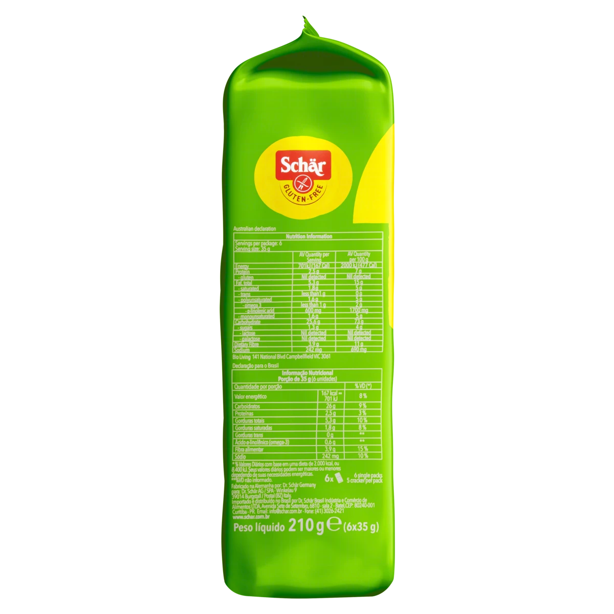 Biscoito Cracker Multigrãos sem Glúten Zero Lactose Schär Pacote 210g