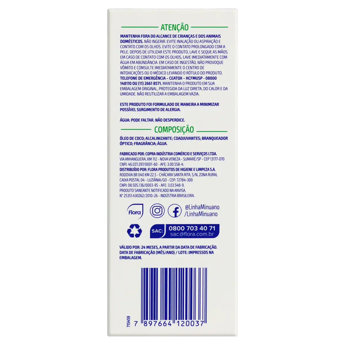 Sabão Pó Coco Minuano Caixa 500g