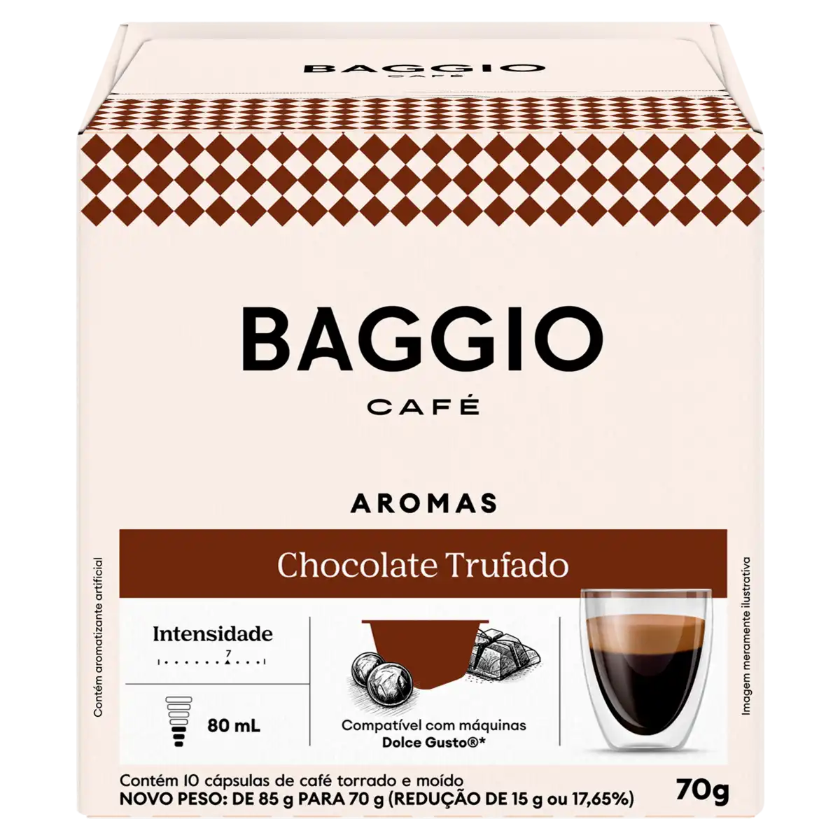 Café em Cápsula Torrado e Moído Chocolate Trufado Baggio Aromas Caixa 70g 10 Unidades