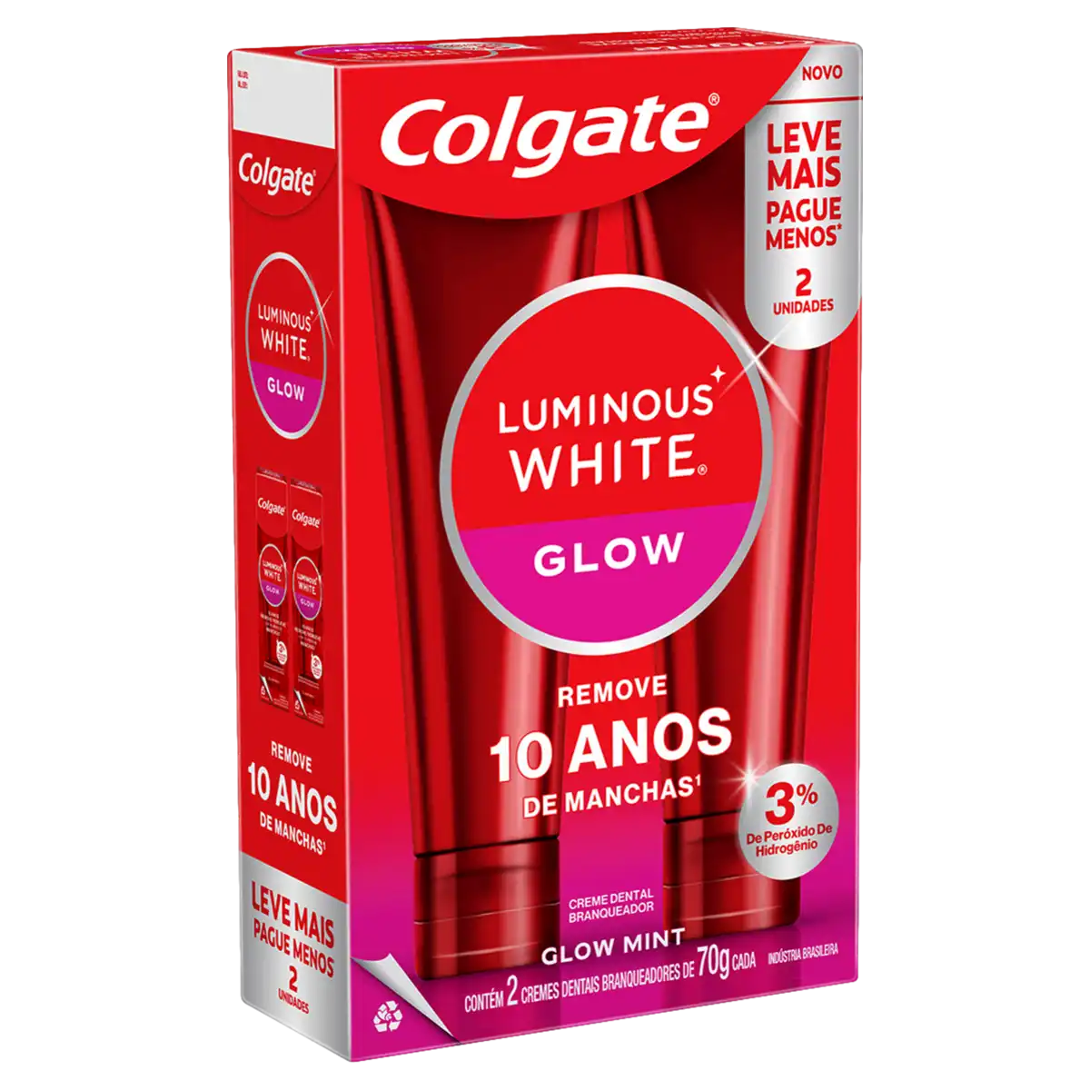 Pack Creme Dental Glow Mint Colgate Luminous White Caixa 2 Unidades de 70g Cada Leve Mais Pague Menos