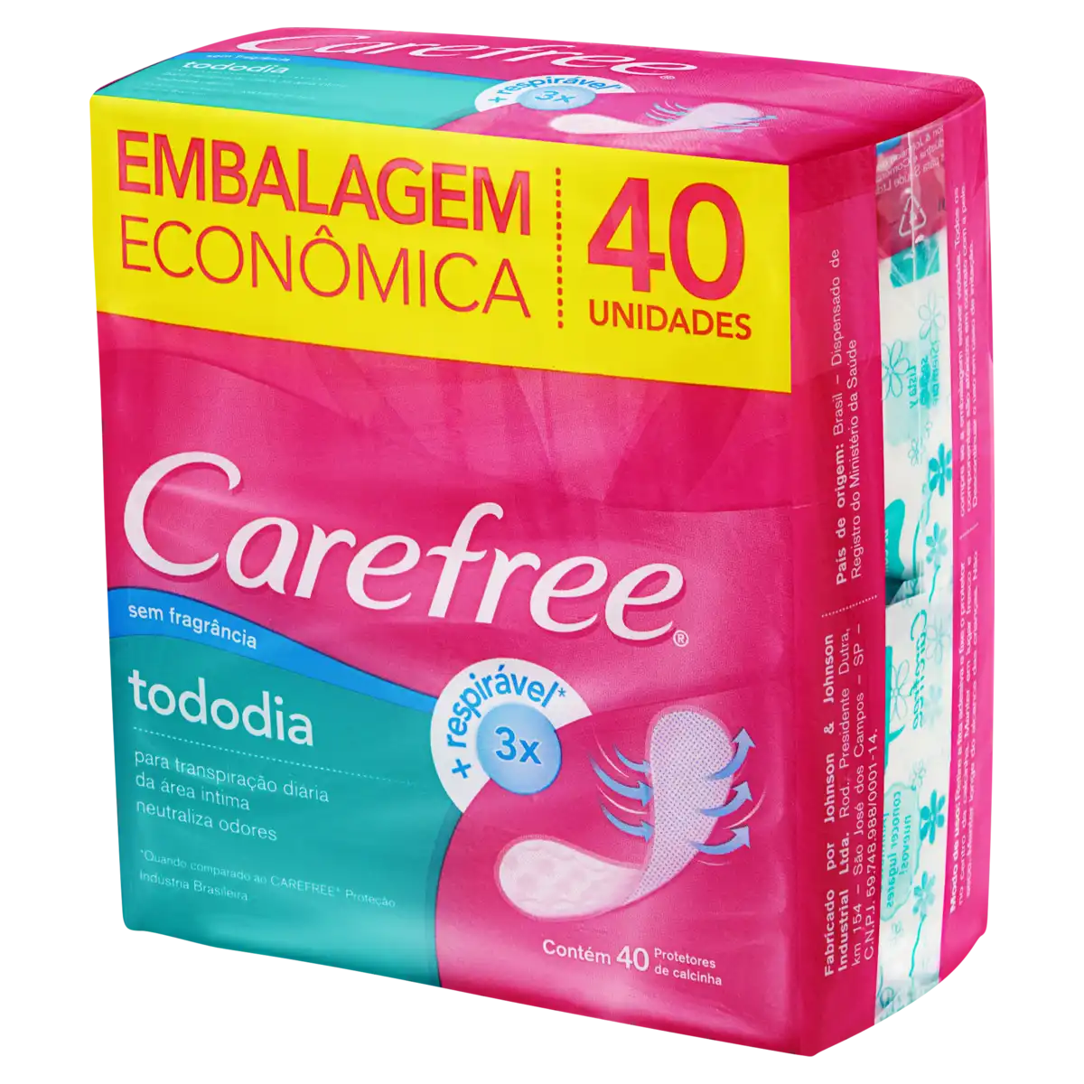 Protetor Diário sem Abas Carefree TodoDia Pacote 40 Unidades Embalagem Econômica