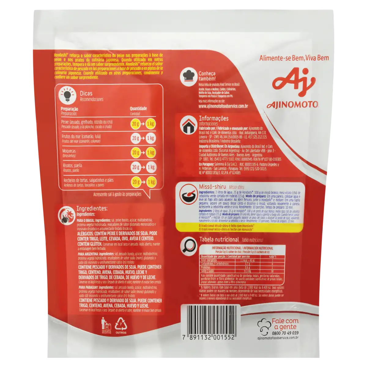 Tempero Pó à Base de Peixe Hondashi Sachê 500g