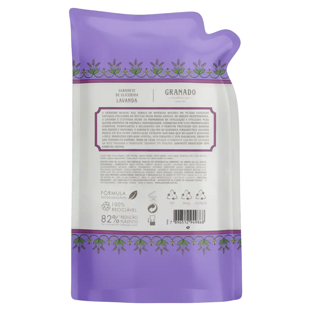 Sabonete Líquido de Glicerina Lavanda Granado Terrapeutics Sachê 300ml Refil