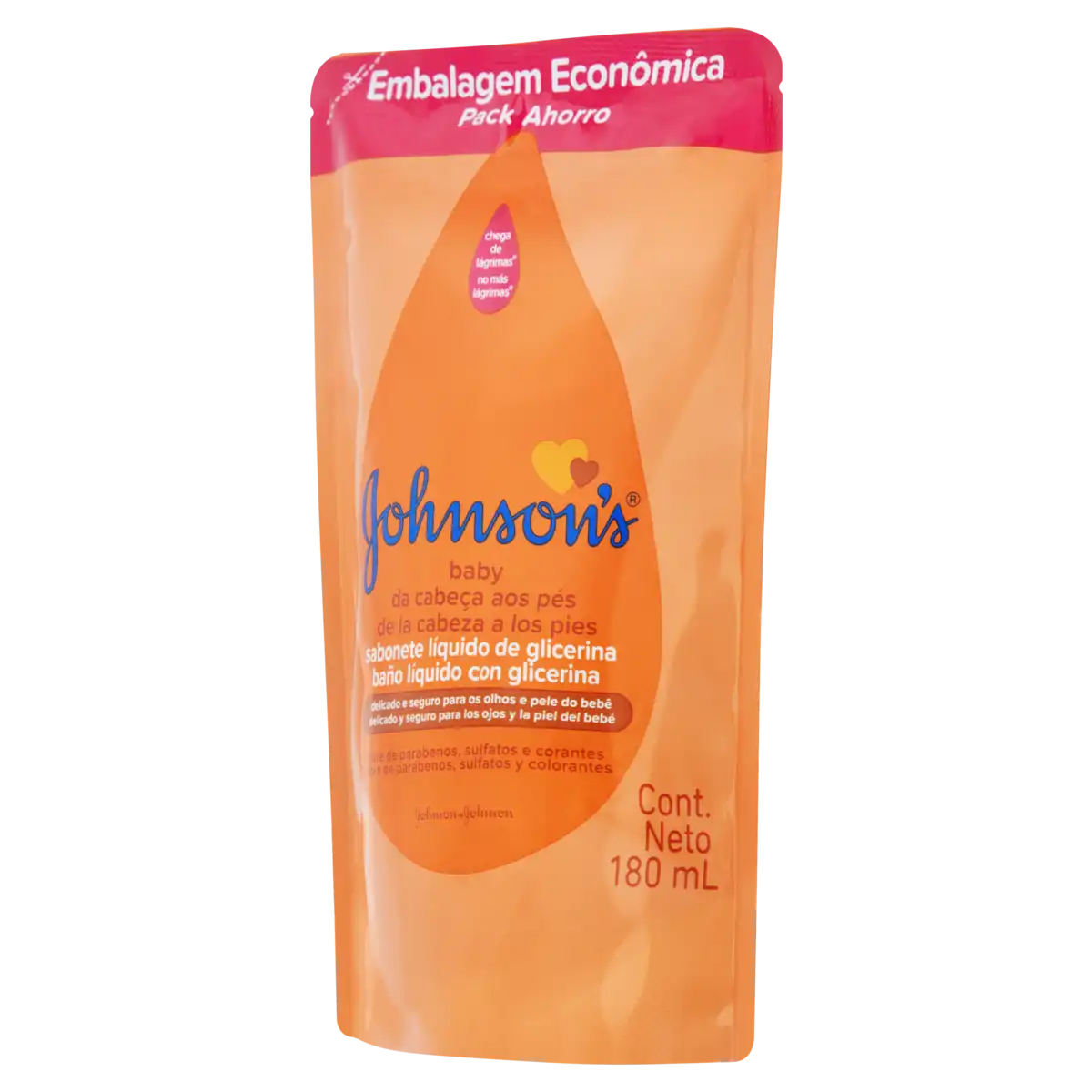 Sabonete Líquido de Glicerina da Cabeça aos Pés Johnson's Baby Sachê 180ml Refil Embalagem Econômica