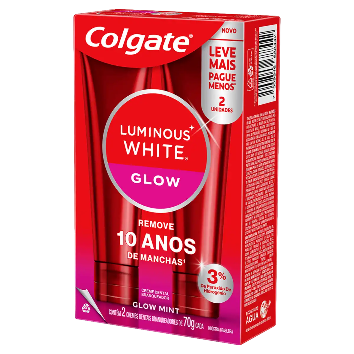 Pack Creme Dental Glow Mint Colgate Luminous White Caixa 2 Unidades de 70g Cada Leve Mais Pague Menos