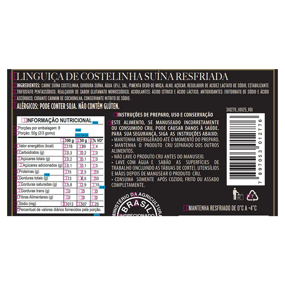 Linguiça de Costelinha Suína Prieto Etiqueta Negra 400g