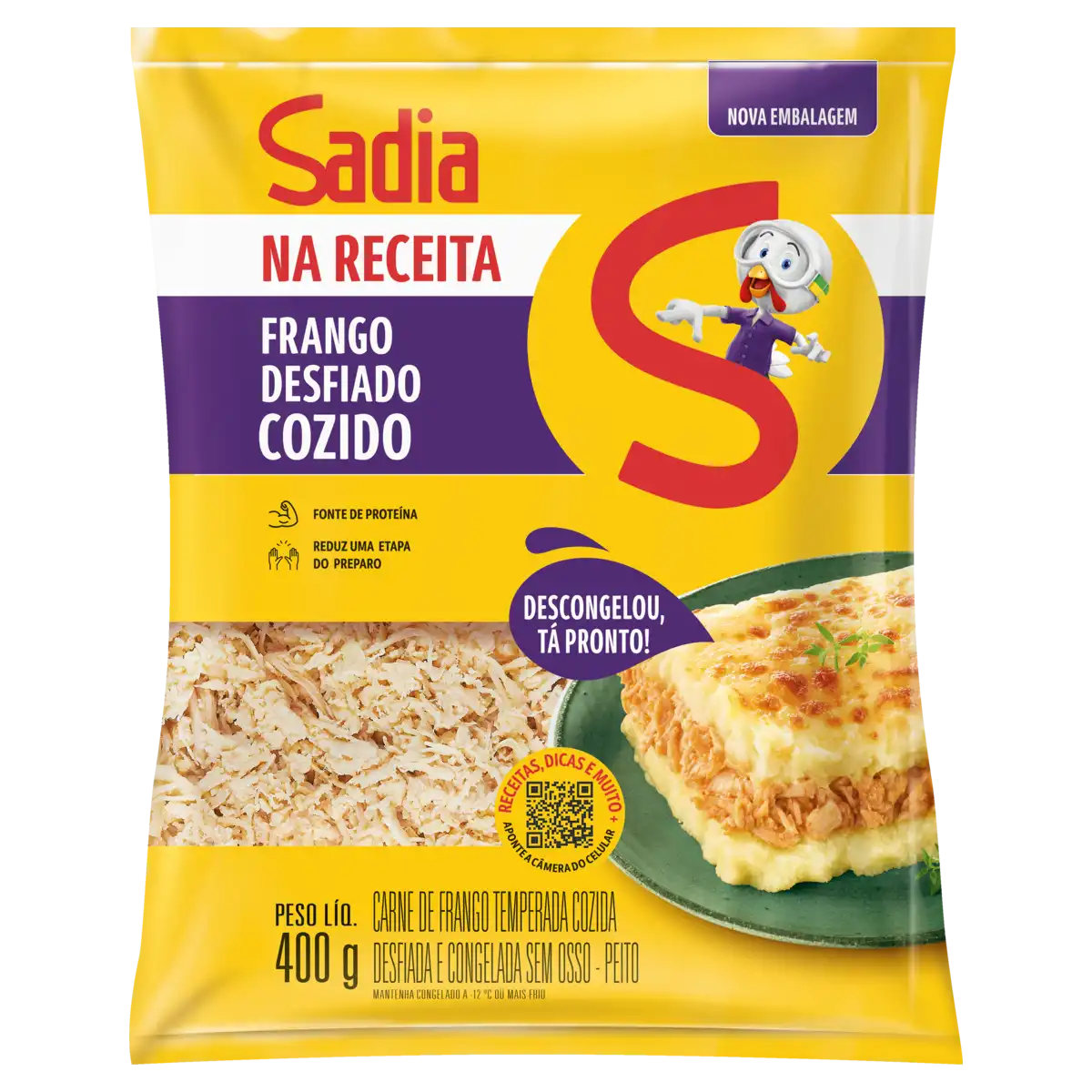 Peito de Frango Cozido Desfiado Congelado Sadia na Receita 400g