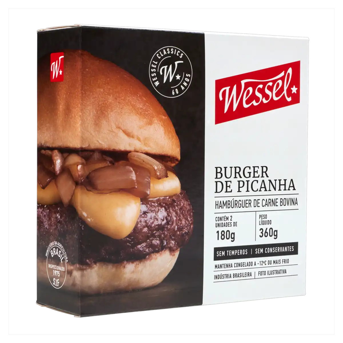 Hambúrguer de Carne Bovina Picanha Wessel Caixa 360g 2 Unidades