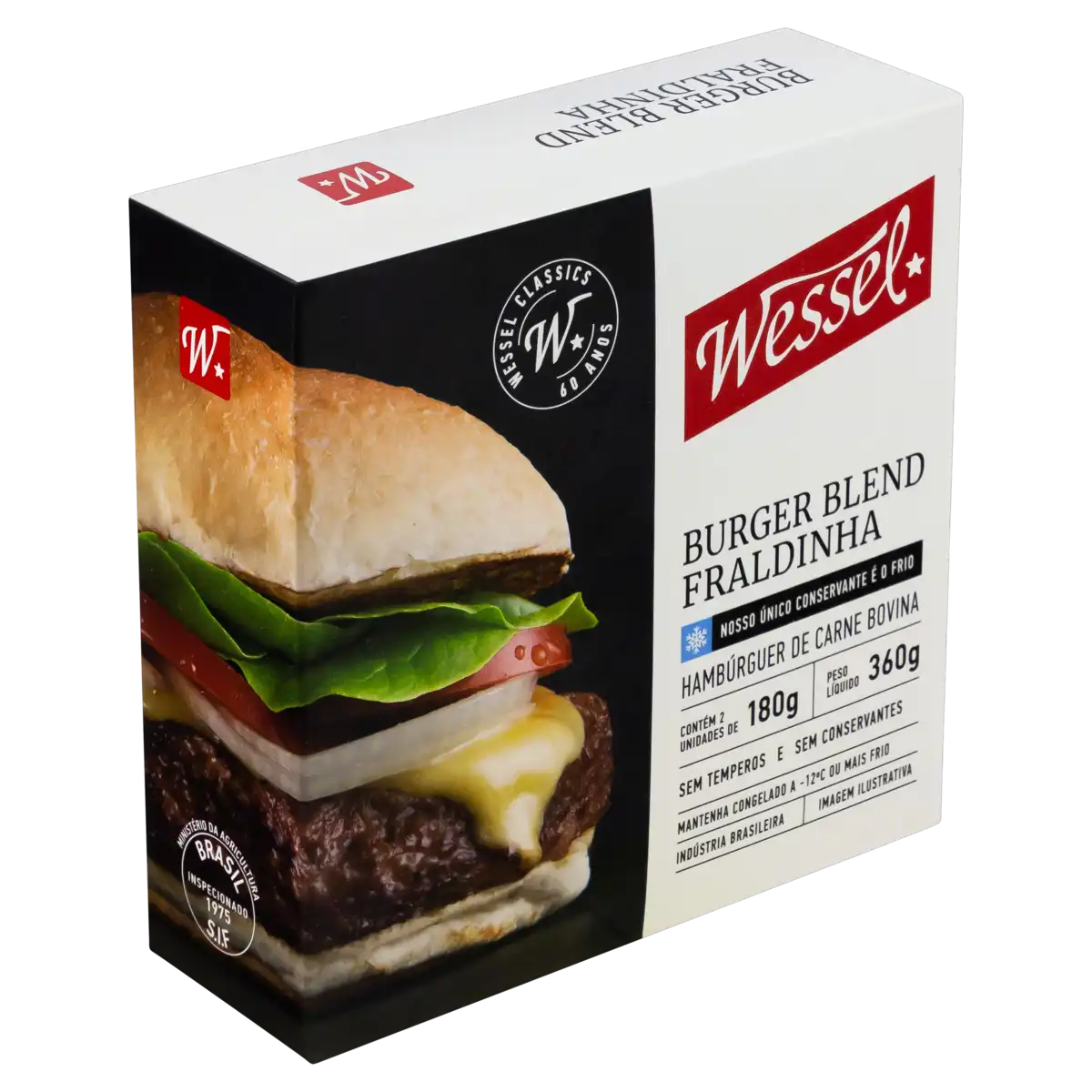 Hambúrguer de Carne Bovina Fraldinha Blend Wessel Caixa 360g 2 Unidades