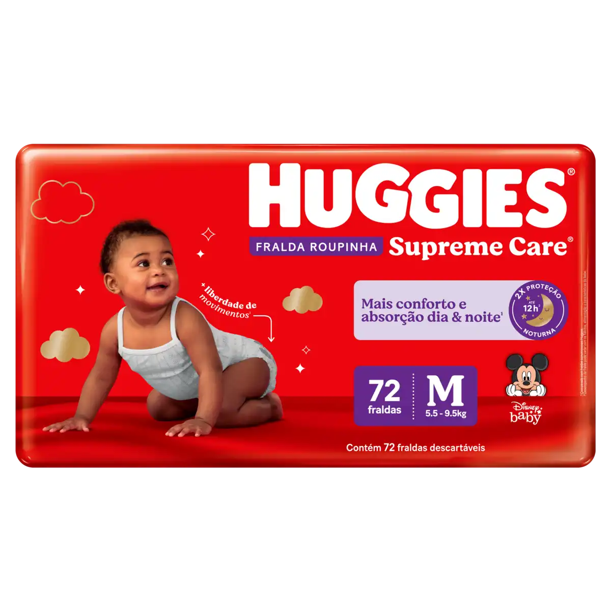 Fralda Descartável Infantil Roupinha Huggies Supreme Care M Pacote 72 Unidades Embalagem Econômica