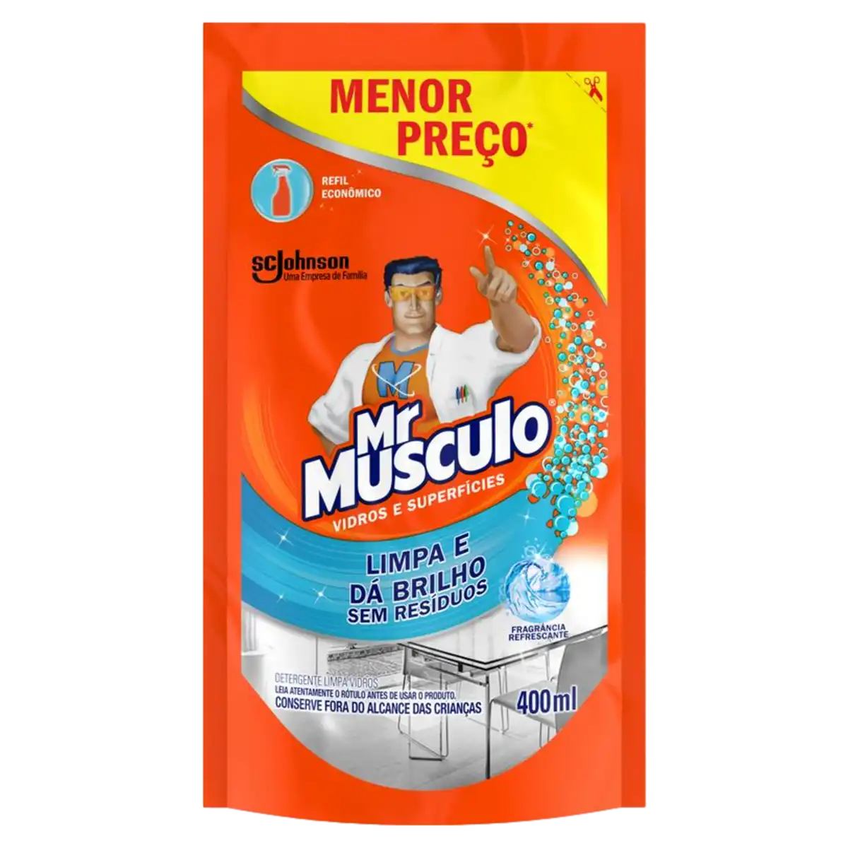 Limpa-Vidros Mr Músculo Sachê 400ml Refil